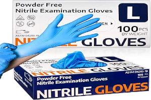 Medical Nitrile Exam Gloves, Latex-Free & Powder-Free Non-Sterile Food Safe Cleaning Disposable Glove, 100 Pcs