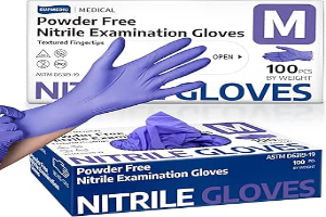 Nitrile Exam Gloves, Powder-Free Latex-Free Food Safe Cleaning First Aid Disposable Medical Glove, Purple 100 Pcs