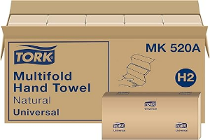 Tork Multifold Hand Towel, Natural, 100% recycled, FSC certified, Compatible with H2 Dispensers, 16 packs x 250 sheets (MK520A)