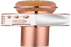 BONAOK Wireless Bluetooth Karaoke Microphone,3-in-1 Portable Handheld Karaoke Mic Speaker Machine Home Party Birthday for All Smartphones PC(Q37 Rose Gold)