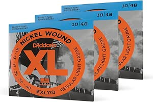 D'Addario Guitar Strings - XL Nickel Electric Guitar Strings - EXL110-3D - Perfect Intonation, Consistent Feel, Reliable Durability - For 6 String Guitars - 10-46 Regular Light, 3-Pack