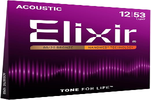 Elixir Strings, Acoustic Guitar Strings, 80/20 Bronze with NANOWEB Technology, Longest-Lasting Bright and Focused Tone For Life with Comfortable Feel, 6 String Set, Light 12-53