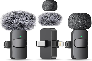 MAYBESTA Wireless Mini Microphone for iPhone, Android Phone - 2 Pack Lavalier Lapel Mic for Audio Video Recording - Clip on Content Creator Microphones for YouTube Tiktok Podcast Vlogging