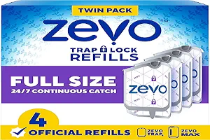 Zevo Flying Insect Trap Official Refill Cartridges - Fits Both Zevo Trap & MAX Indoor Fly Trap - Authentic Trap+Lock Technology to Catch Gnats, House & Fruit Flies (4 Official Refill Cartridges)