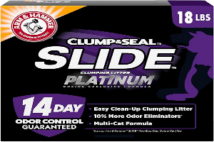 ARM & HAMMER Clump & Seal SLIDE Platinum Multi-Cat Clumping Cat Litter, Easy Clean Technology with No Scrubbing, 14-Day Odor Control, 37 lbs