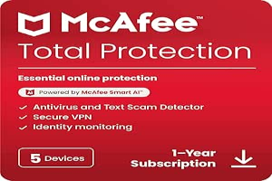 McAfee Total Protection 2024 | 5 Device | Cybersecurity Software Includes Antivirus, Secure VPN, Password Manager, Dark Web Monitoring | Download