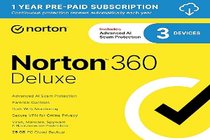 Norton 360 Deluxe 2026 Ready, Antivirus software for 3 Devices with Auto-Renewal – Includes Advanced AI Scam Protection, VPN, Dark Web Monitoring & PC Cloud Backup [Download]