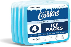 Cool Coolers by Fit & Fresh Slim Ice Packs, Quick Freeze Reusable Ice Packs for Lunch Boxes & Coolers, Long-Lasting, Space Saving Lunch Ice Packs