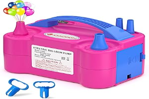 IDAODAN Electric Balloon Pump, Portable Electric Balloon Blower Machine Balloon Air Pump Dual Nozzle Rose Red 110V 600W Balloon Inflator for Party Decorations