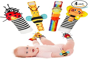 Infinno Baby Wrist Rattle Socks and Foot Finder Set, Perfect Baby Toys for 0-12 Months Newborn Boys and Girls As Shower Gifts, Garden Bug Series