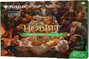 Magic: The Gathering | The Hobbit Scene Box - Crack the Plates| 6 Foil Borderless Scene Cards, 6 Art Cards, 3 Play Boosters + Display Easel
