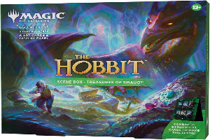 Magic: The Gathering | The Hobbit Scene Box - Treasures of Smaug| 6 Foil Borderless Scene Cards, 6 Art Cards, 3 Play Boosters + Display Easel
