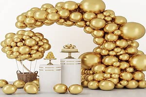 RUBFAC 129pcs Metallic Gold Balloons Latex Balloons Different Sizes 18 12 10 5 Inch Party Balloon Kit for Birthday Party Graduation Wedding Holiday Balloon Decoration