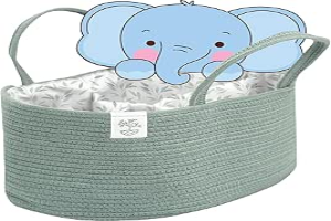 KiddyCare Diaper Caddy Organizer for Baby Nursery Basket with Handle Lid Nursing Caddy with Changing Table Organizer Cart Newborn Caddy Basil Large