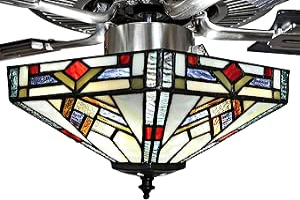 RIVER OF GOODS 52 Inch Mission Tiffany-Style LED Ceiling Fan with Lights - Stained Glass Ceiling Fan Light Fixture