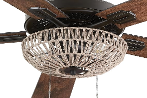 RIVER OF GOODS LED Boho Ceiling Fan with Hand Woven Brown/Natural Rope - Macrame Knot Work and Hemp Rope Style Eclectic Cottage Decor - 52" L x 52" W - Rich Barnwood/Light Driftwood Fan Blades