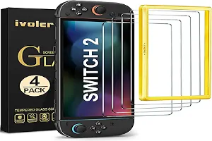 ivoler 4-Pack Tempered Glass Screen Protector Designed for Nintendo Switch 2 2025 [Easy Alignment Frame] 30s Installation, 9H Hardness Transparent HD Clear, Anti-Scratch Updated Version 7.9''